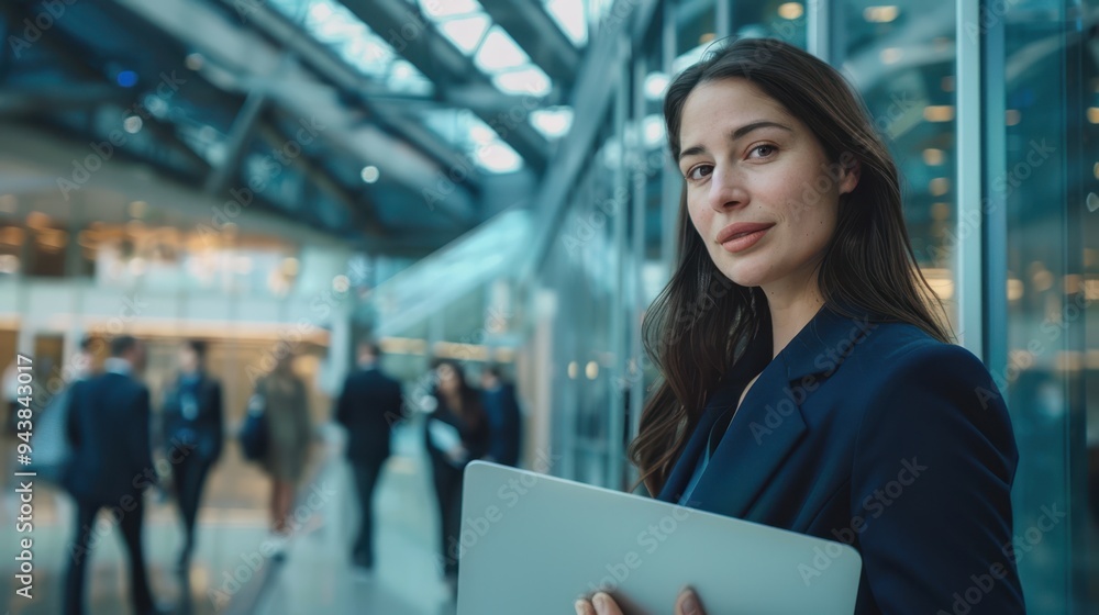 The woman holding laptop The woman holding laptop