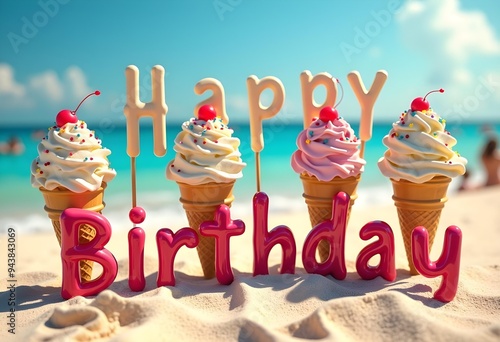 Happy Birthday Ice Cream Beach Theme Celebration