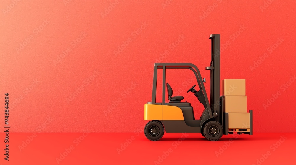 Warehouse logistics, forklift moving goods, 3D illustration Warehouse logistics, forklift moving goods, 3D illustration