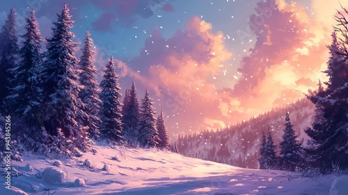 Festive Glow of Christmas Trees in a Magical Forest Setting