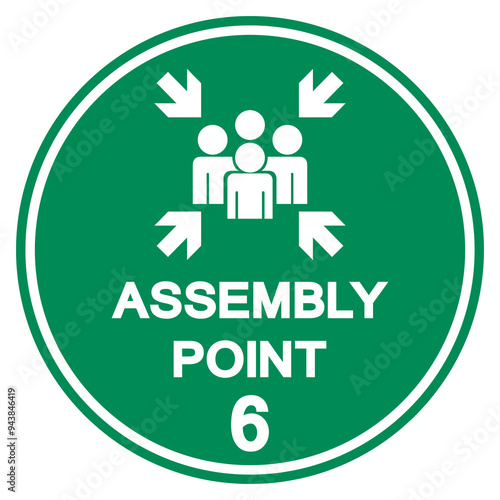 Assembly Point 6 Symbol Sign, Vector Illustration, Isolated On White Background Label .EPS10