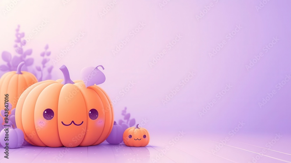 Pastel lavender background with a tiny kawaii pumpkin with a happy face in the lower left, cute and subtle Halloween touch Pastel lavender background with a tiny kawaii pumpkin with a happy face in the lower left, cute and subtle Halloween touch