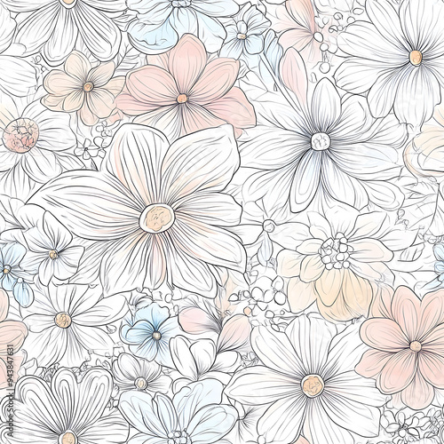 Wallpaper Mural floral and leaf seamless patterns in doodle-style tile designs with graphic format. Torontodigital.ca