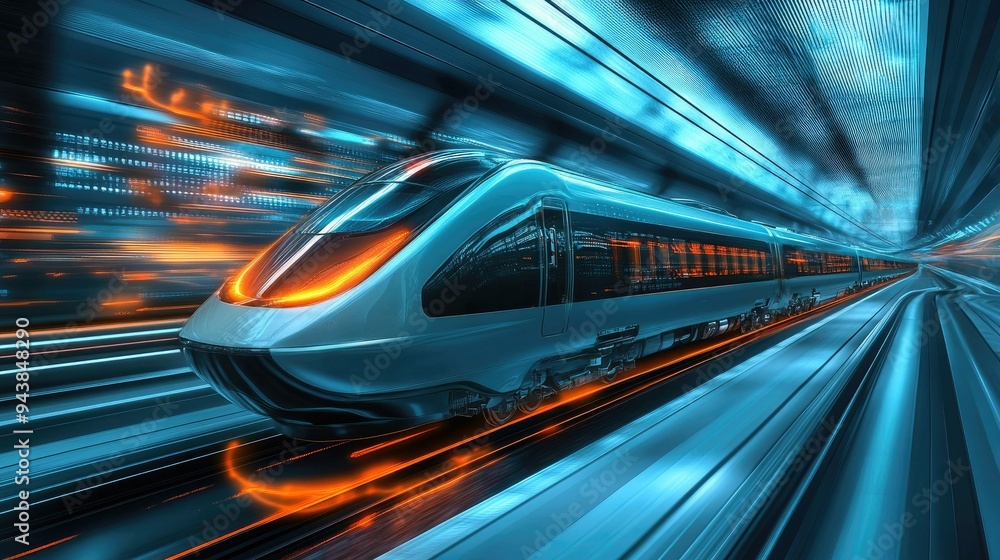 A futuristic train design concept displayed on a digital interface, showing the next generation of high-speed rail. A futuristic train design concept displayed on a digital interface, showing the next generation of high-speed rail.
