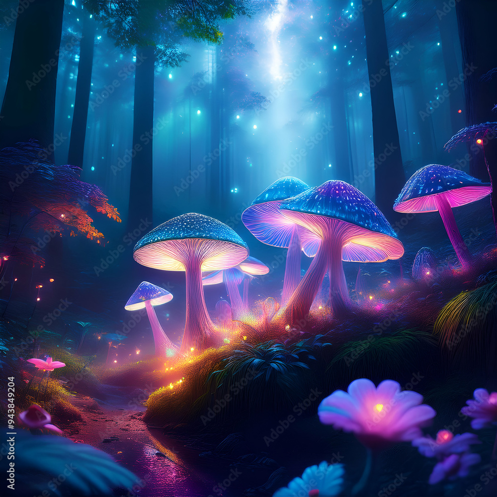 mushrooms glowing in dark forest mushrooms glowing in dark forest