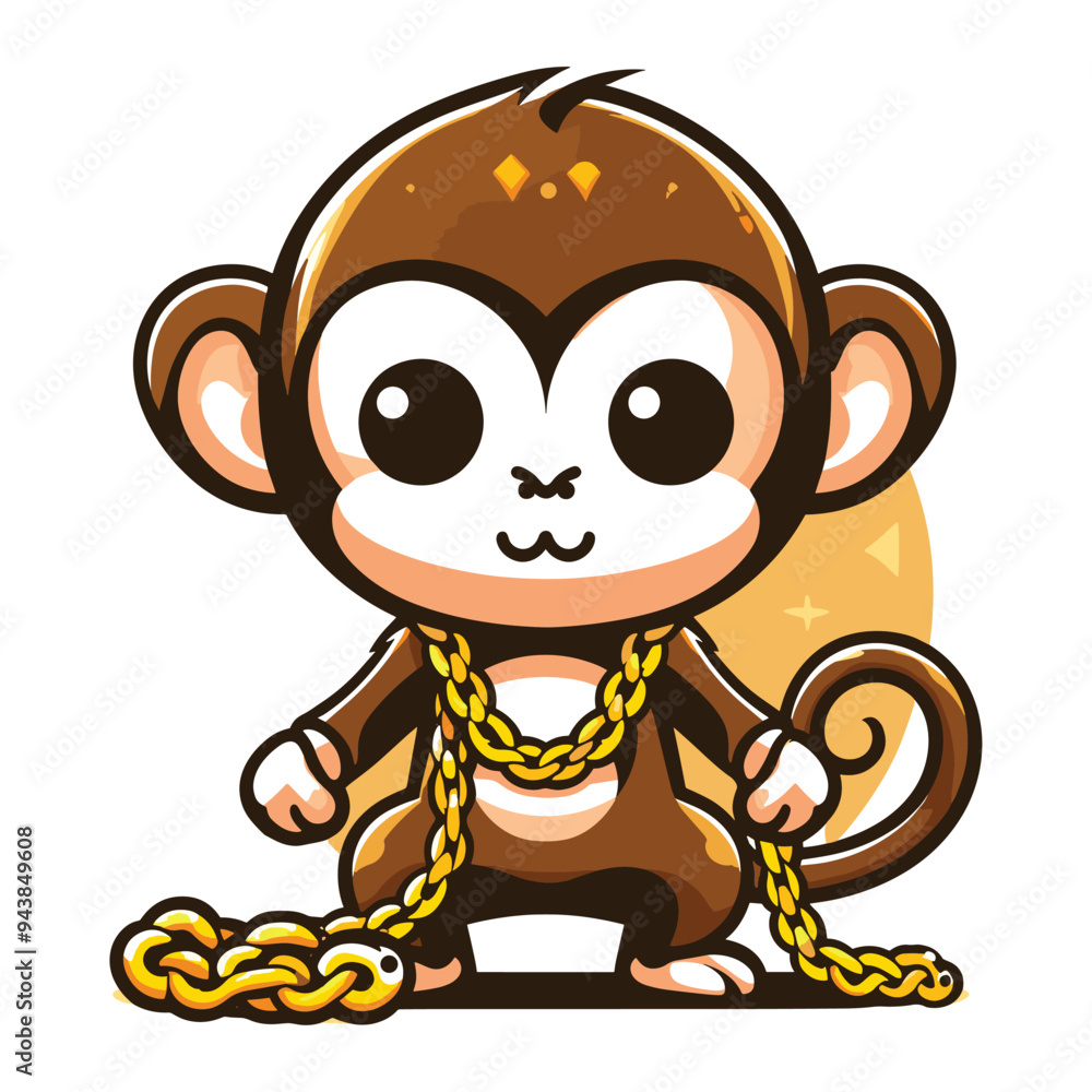 monkey character with gold chain necklace illustration monkey character with gold chain necklace illustration