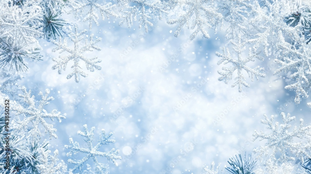 Delicate snowflakes cascade across a wintery scene, with ample space for holiday messaging. The background is crisp and clean, perfect for Christmas. Delicate snowflakes cascade across a wintery scene, with ample space for holiday messaging. The background is crisp and clean, perfect for Christmas.
