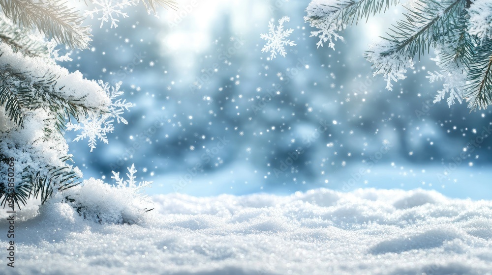 Delicate snowflakes cascade across a wintery scene, with ample space for holiday messaging. The background is crisp and clean, perfect for Christmas. Delicate snowflakes cascade across a wintery scene, with ample space for holiday messaging. The background is crisp and clean, perfect for Christmas.