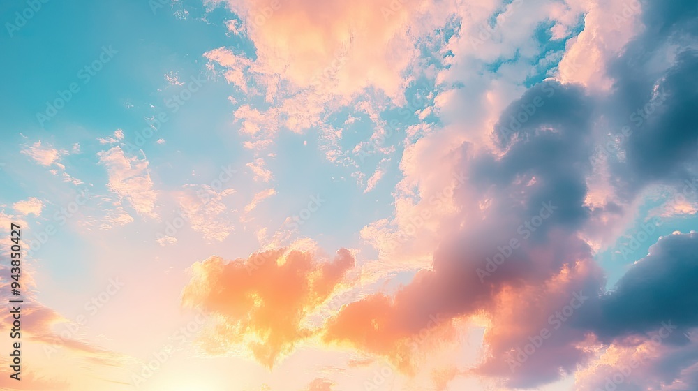 A sky filled with colorful clouds during a sunset, creating a stunning and serene atmosphere. A sky filled with colorful clouds during a sunset, creating a stunning and serene atmosphere.