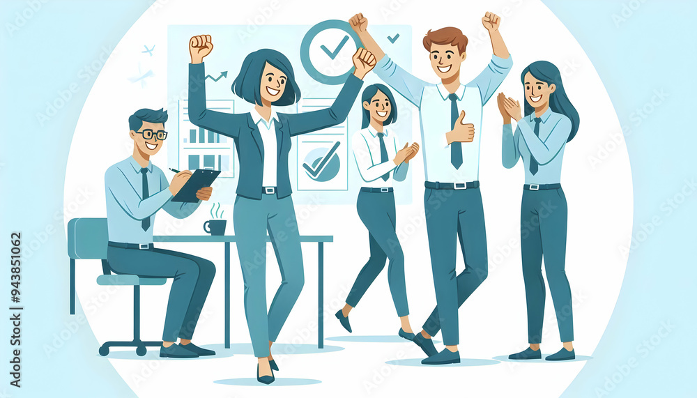 Flat Team leader candidly celebrating a successful project completion concept as A candid shot of a team leader celebrating a successful project completion with their team. The camera captures the joy Flat Team leader candidly celebrating a successful project completion concept as A candid shot of a team leader celebrating a successful project completion with their team. The camera captures the joy