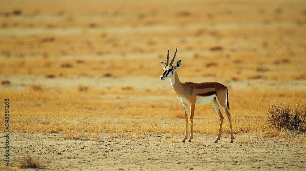 A lone gazelle standing on the edge of a vast desert, with no other animals or plants in sight, the epitome of loneliness in the wild. A lone gazelle standing on the edge of a vast desert, with no other animals or plants in sight, the epitome of loneliness in the wild.