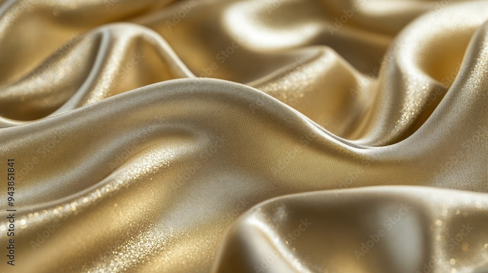 Obraz premium Elegant golden fabric with a luxurious sheen, displaying soft folds and sparkling highlights in a rich composition.