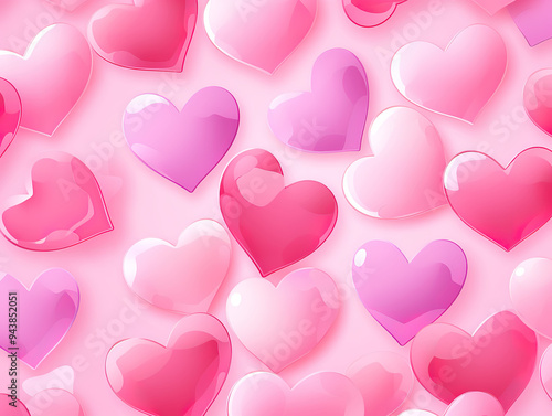 Superb Beautiful love wallpaper. Pink crystal hearts on pastel pink background top view.