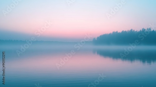 Wallpaper Mural A tranquil dawn sky with subtle hues of pink and blue as the sun rises over a calm lake. Torontodigital.ca