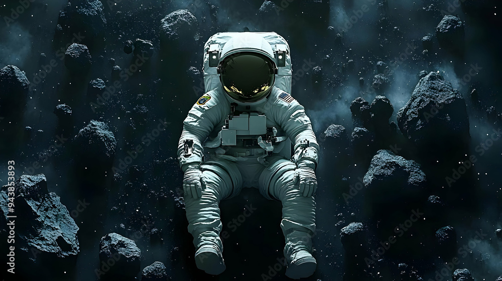 Astronaut in Space Surrounded by Asteroids. Astronaut in Space Surrounded by Asteroids.