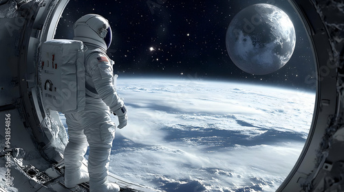 Astronaut looking out a win...