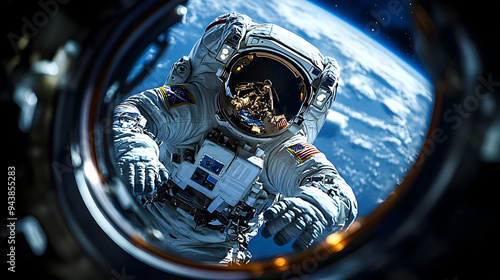 Astronaut looking out of sp...