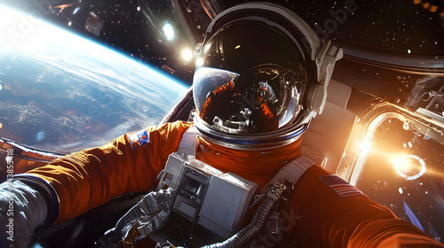 Astronaut looking out the w...