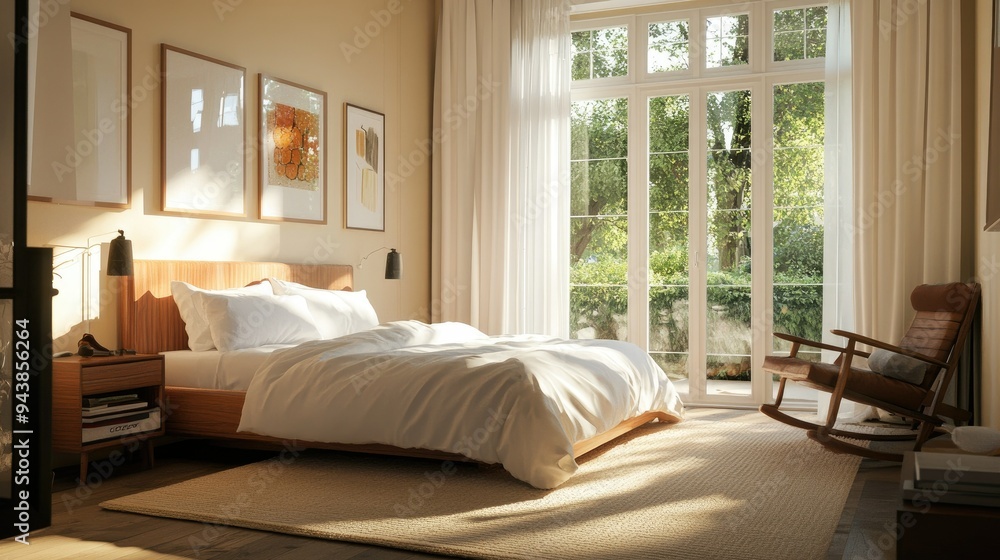 Cozy bedroom with double bed, soft lighting, and warm colors, peaceful ambiance, perfect for relaxation Cozy bedroom with double bed, soft lighting, and warm colors, peaceful ambiance, perfect for relaxation