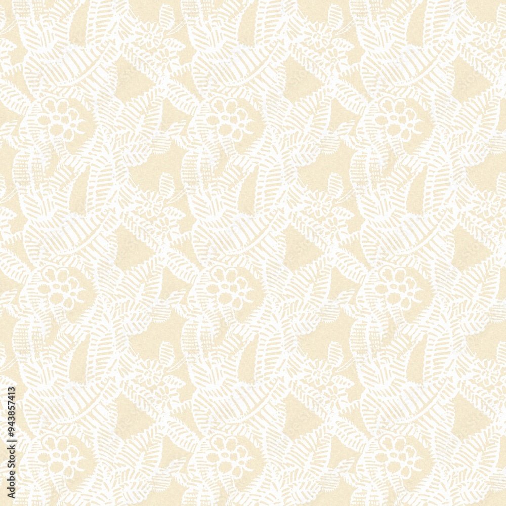 Modern white on cream lace effect wedding background texture. Soft tonal linen openwork block print with subtle hand drawn lattice damask printed fabric backdrop. Modern white on cream lace effect wedding background texture. Soft tonal linen openwork block print with subtle hand drawn lattice damask printed fabric backdrop.