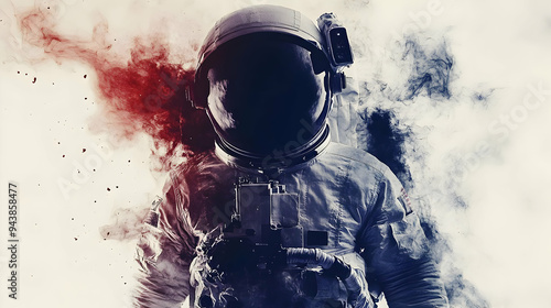 Astronaut standing in smoke...