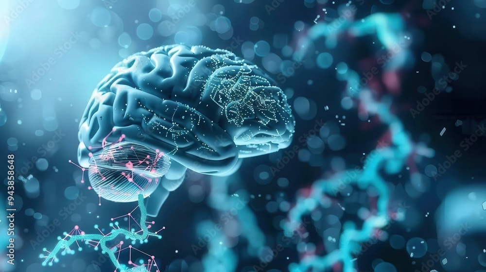 Brain with colorful synaptic connections, high-tech lab, mapping brain networks Brain with colorful synaptic connections, high-tech lab, mapping brain networks