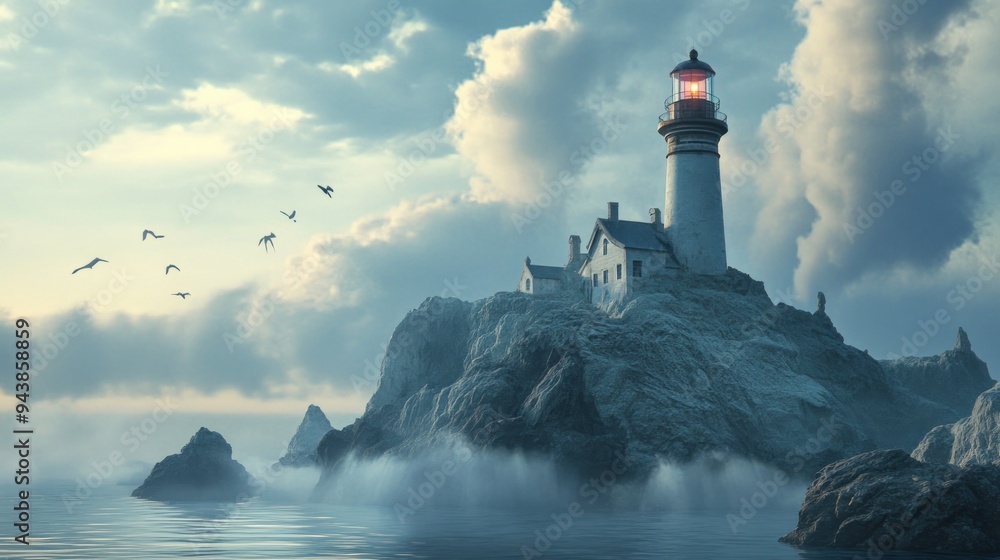 Fototapeta premium Lighthouse on a Misty Cliff