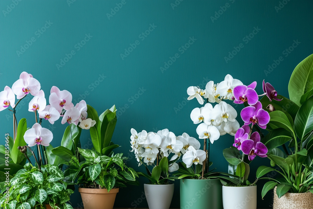 Naklejka premium 観葉植物と緑の背景