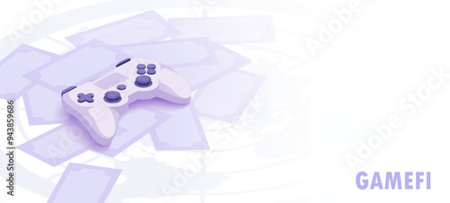 Cryptocurrency in Game Industry isometric concept. White Game controller on light background. GameFi.