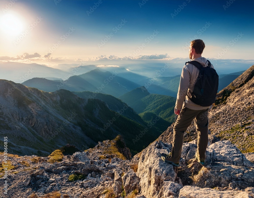 Fototapeta premium man enjoying the view from the top of a mountain