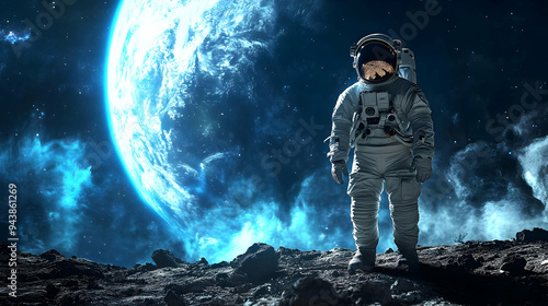 Astronaut standing on a roc...