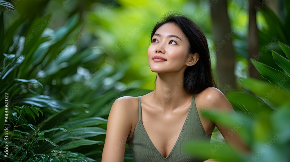 A woman enjoys a peaceful moment surrounded by lush greenery in a vibrant urban park on a sunny afternoon A woman enjoys a peaceful moment surrounded by lush greenery in a vibrant urban park on a sunny afternoon