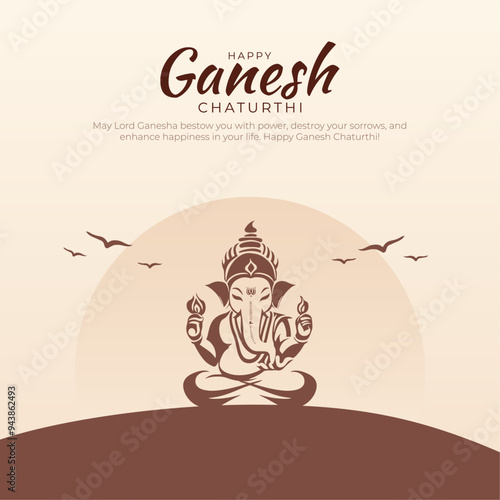 Happy Ganesh Chaturthi Post and Greeting Card. Birthday Celebration of Lord Ganesh Banner and Poster with Text Vector Illustration	