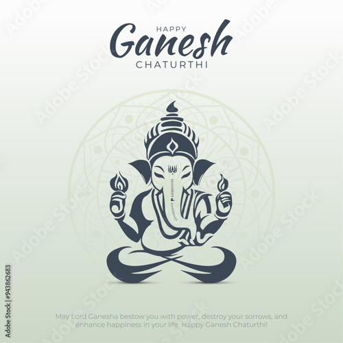 Happy Ganesh Chaturthi Post and Greeting Card. Birthday Celebration of Lord Ganesh Banner and Poster with Text Vector Illustration	