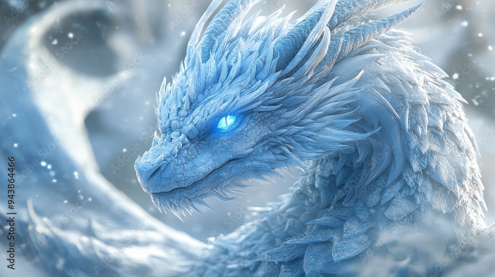 Mystical glacial dragon with vivid frosty textures, intense blue light emanating, perfect lighting, clean white background, Mystical glacial dragon with vivid frosty textures, intense blue light emanating, perfect lighting, clean white background,