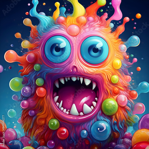 Colorful bubblegum monster with many eyes photo