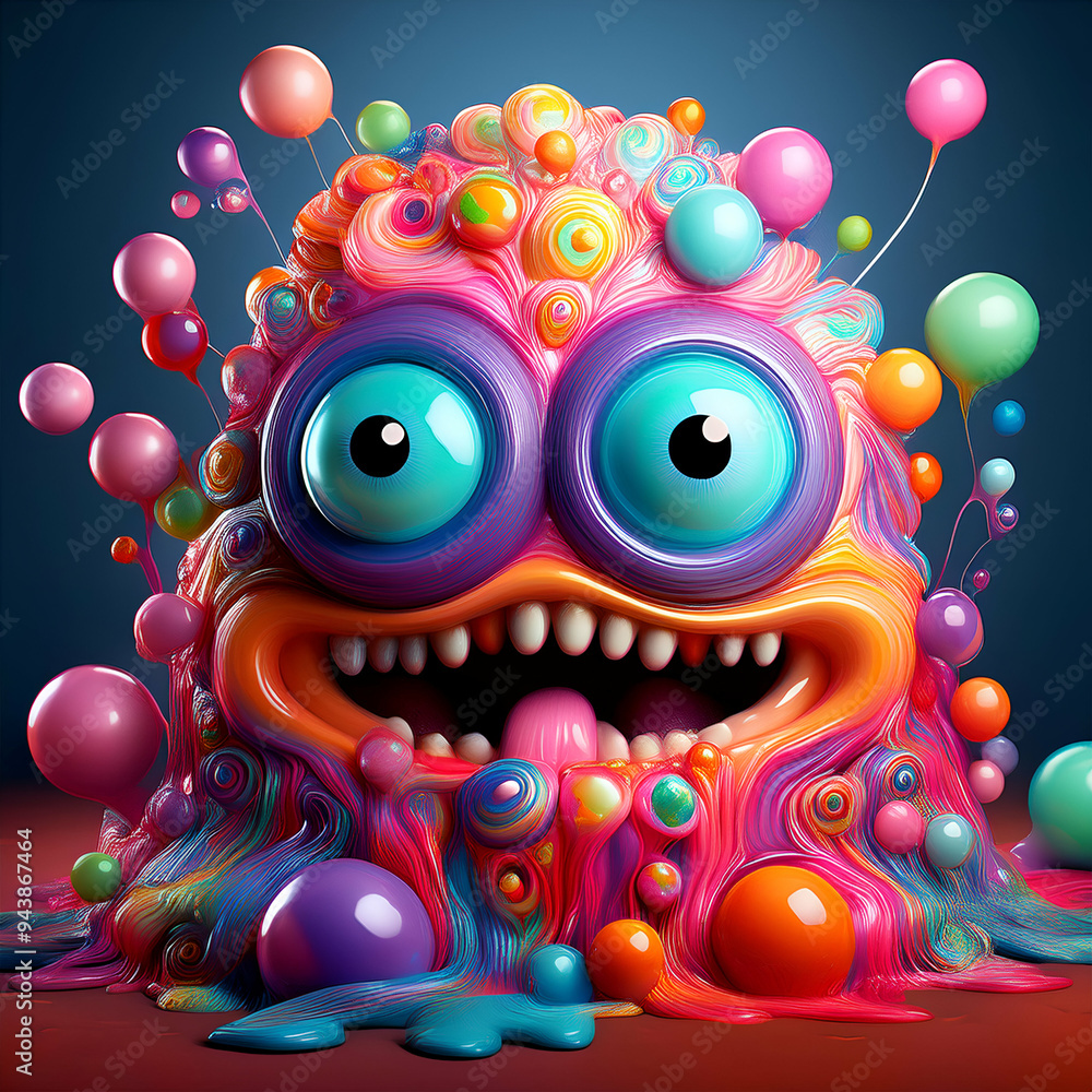 Colorful bubblegum monster with many eyes Colorful bubblegum monster with many eyes