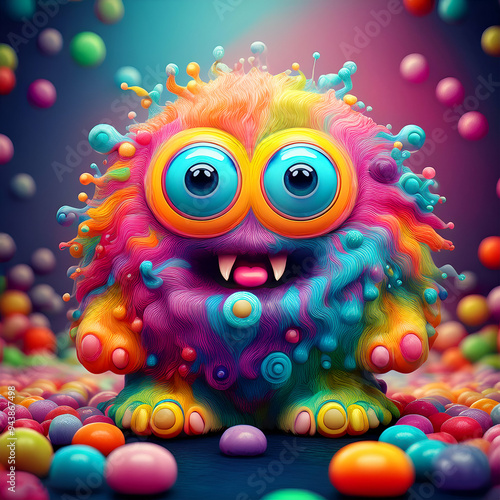 Colorful bubblegum monster with many eyes