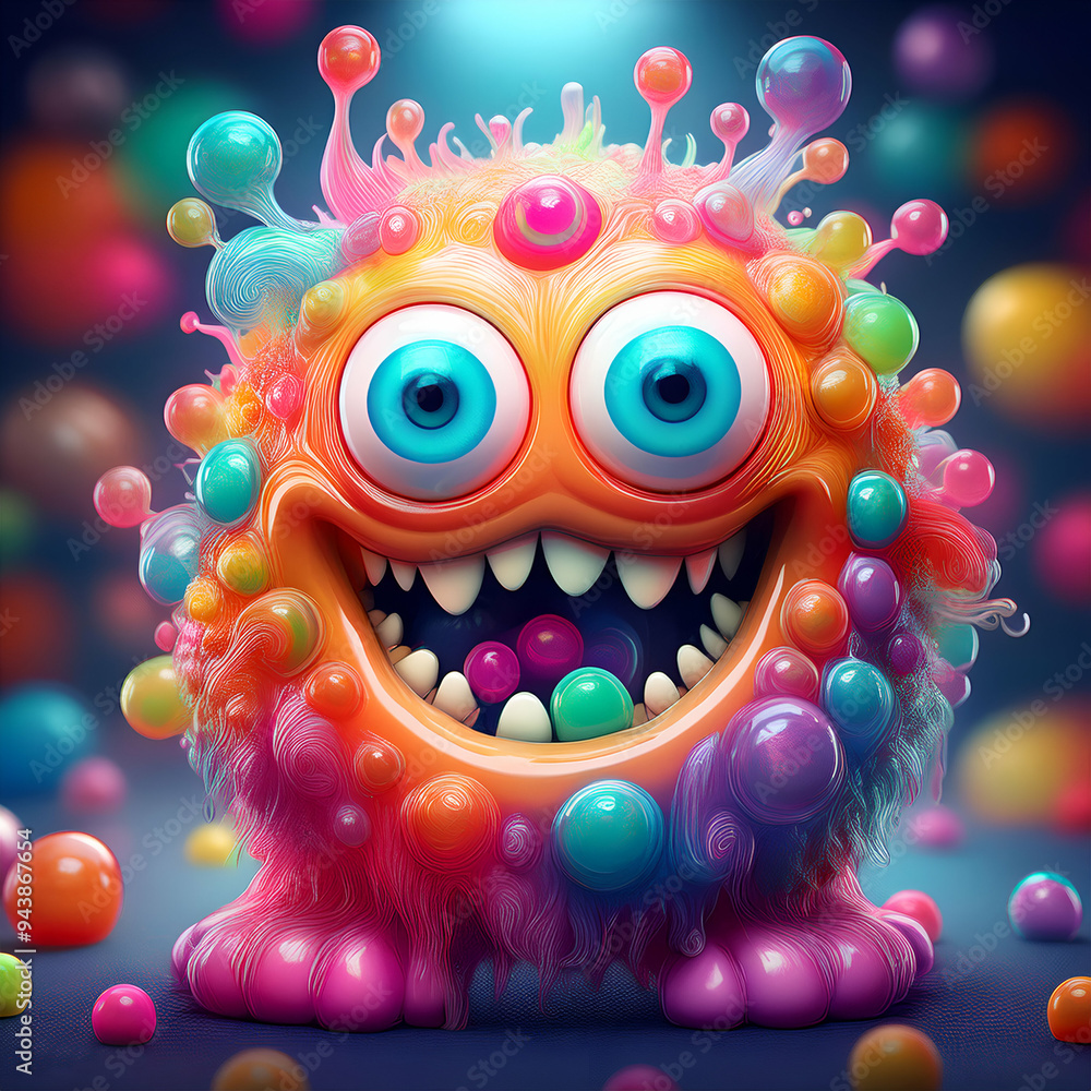 Colorful bubblegum monster with many eyes Colorful bubblegum monster with many eyes