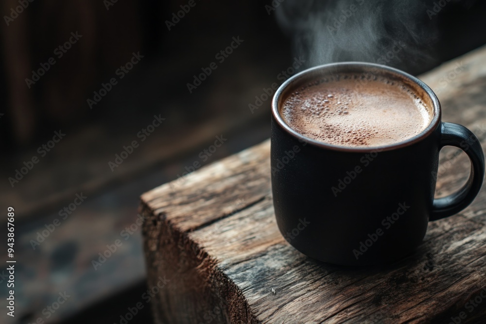 Steaming Cup of Coffee on Rustic Wooden Surface