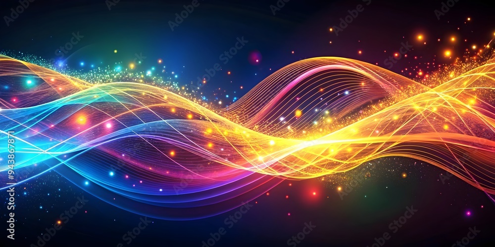 colorful neon waves flowing on a deep blue, shimmering backdrop colorful neon waves flowing on a deep blue, shimmering backdrop