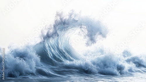 Ornate tsunami wave with swirling currents, crashing foam, bright spotlight, isolated white background,