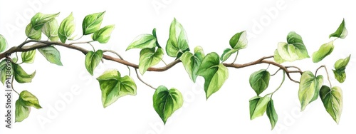 Watercolor illustration of a tropical tree branch with liana vines isolated on white ideal for realistic and detailed jungle designs