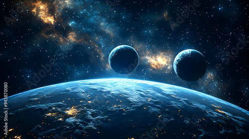 Blue planet with two moons ...