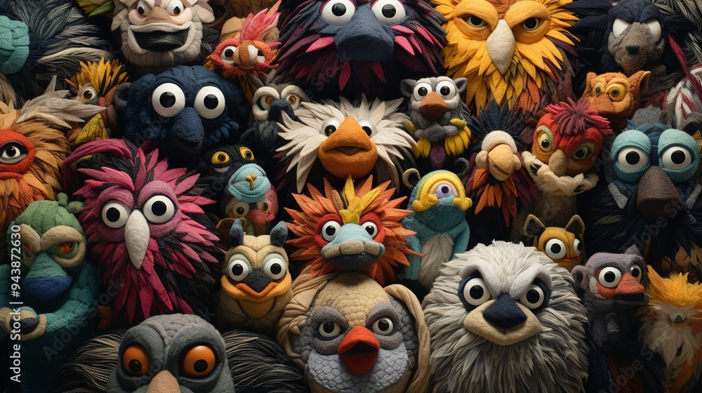 A photo of a collection of hand-sewn fabric animal A photo of a collection of hand-sewn fabric animal