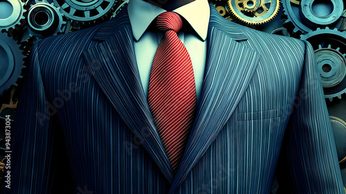 Close-up of a blue pinstrip...