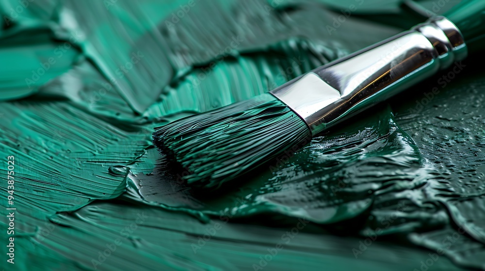 A brush for paint on a surface made of green