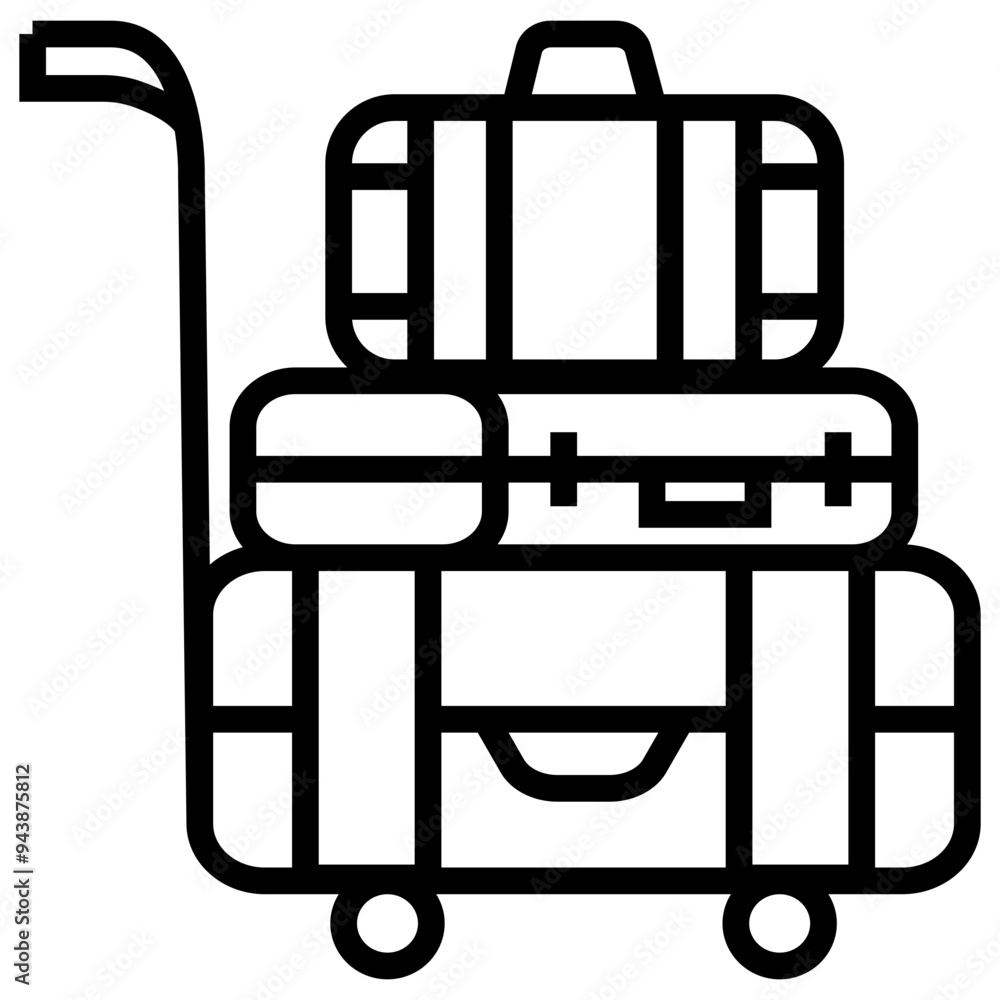 Line art travel baggage with wheels, outline icon illustration. Line art travel baggage with wheels, outline icon illustration.