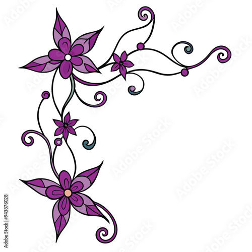 Colorful floral Corner Design Vector illustration in flat style , isolated in whote background