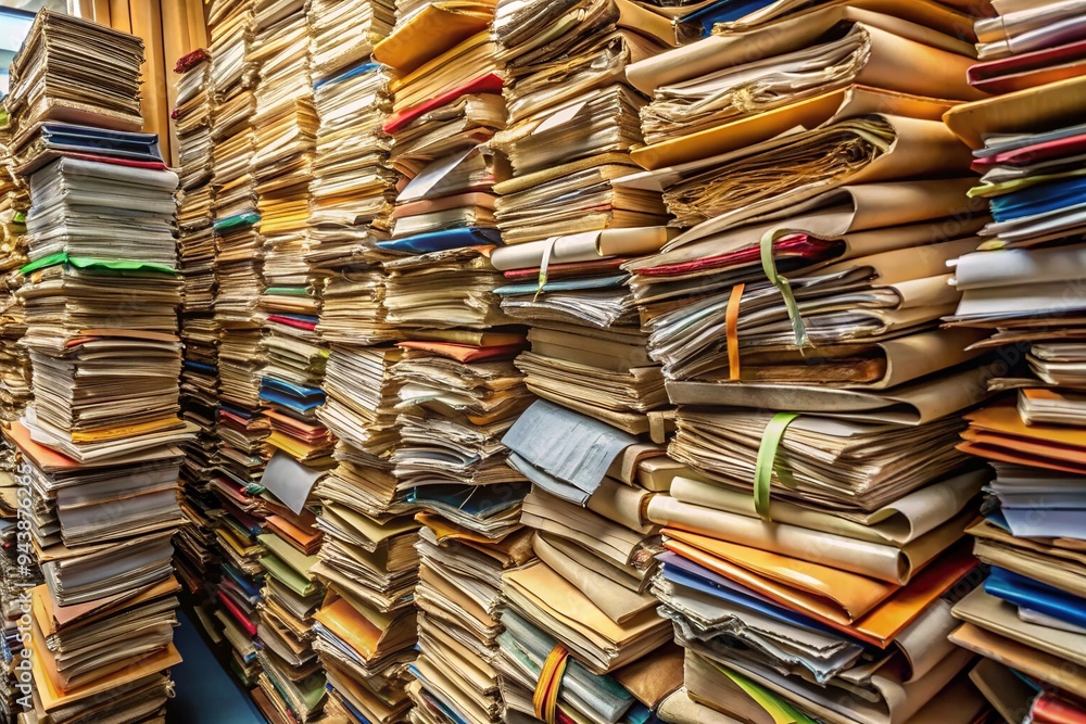 - Stacks of files, chaotic, messy, disorganized, overwhelming